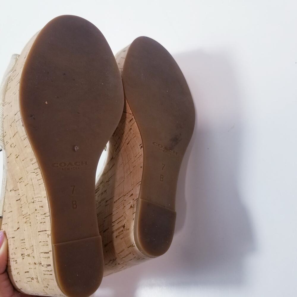 Coach Ivory Metallic Cork Wedge Sandals - Picture 5 of 13